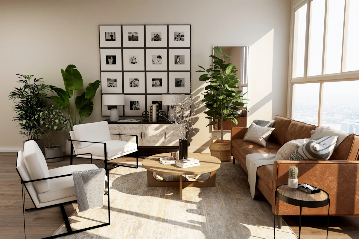 Serene, beautifully styled modern home with soft natural light